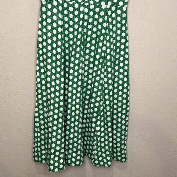 Boden Dress Womens 2P Green White Geometric Sleeveless Midi 100% Linen Pockets - Picture 7 of 10